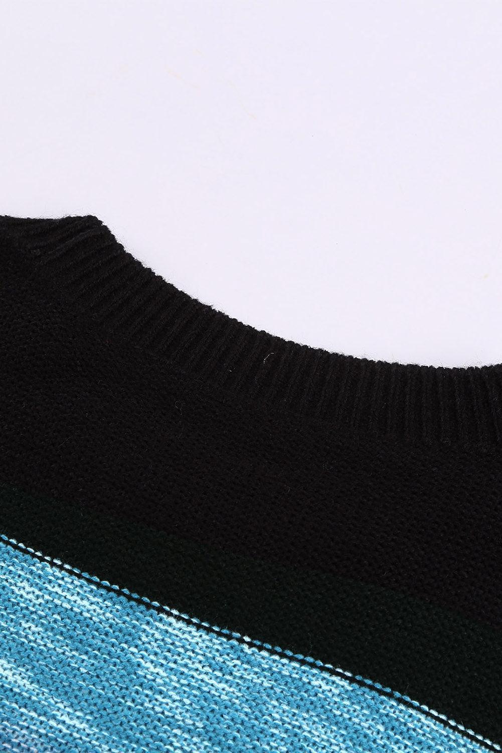 Elite Drop Shoulder Ribbed Knit Color Block Sweater - MXSTUDIO.COM