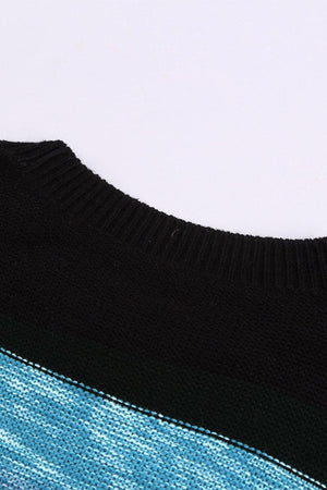 Elite Drop Shoulder Ribbed Knit Color Block Sweater - MXSTUDIO.COM