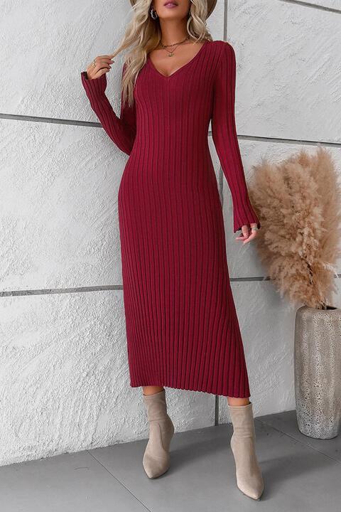 Elite Warmth Long Sleeve Midi Sweater Dress-MXSTUDIO.COM
