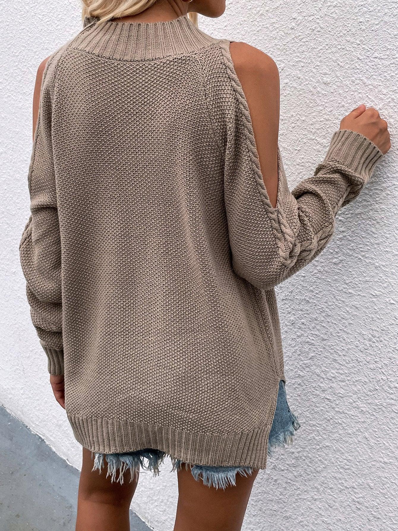 Embrace The Chill Cold Shoulder Tunic Sweater - MXSTUDIO.COM