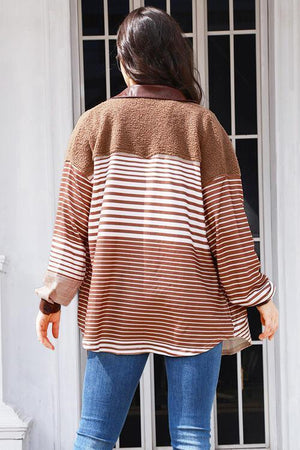 Embrace The Cold Season Fleece Trim Striped Jacket-MXSTUDIO.COM