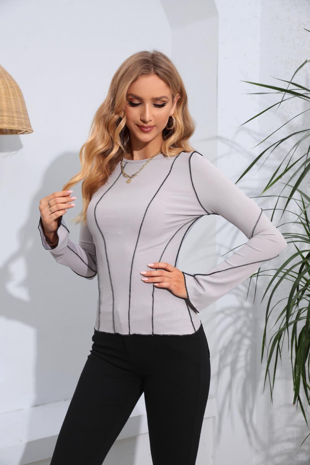 Embrace The Present Ribbed Long Sleeve Top - MXSTUDIO.COM