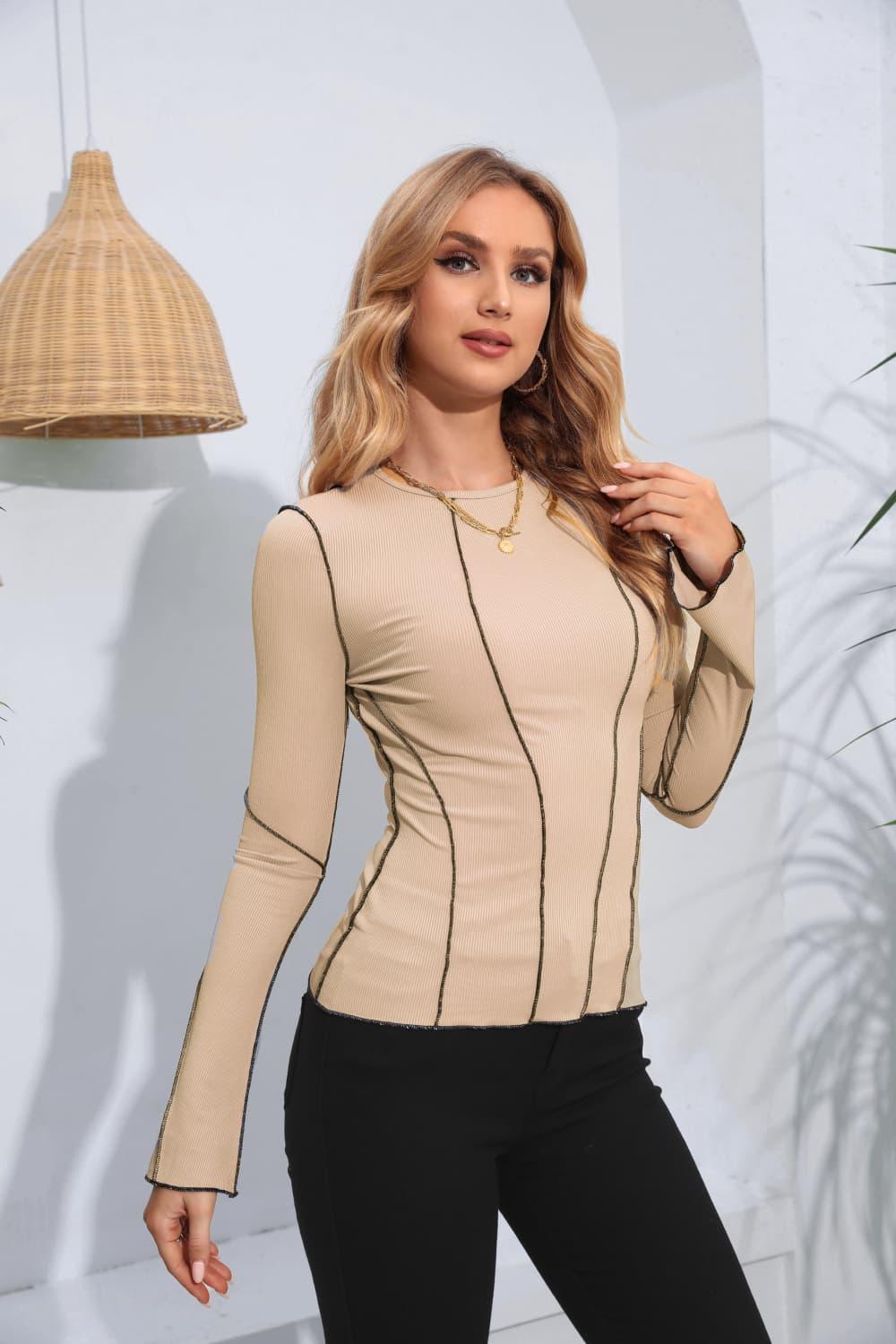 Embrace The Present Ribbed Long Sleeve Top - MXSTUDIO.COM