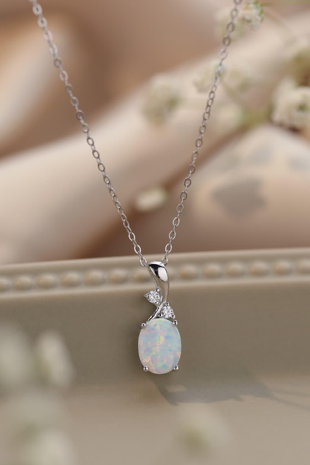 Enchanting 925 Sterling Silver Chain Opal Pendant Necklace - MXSTUDIO.COM