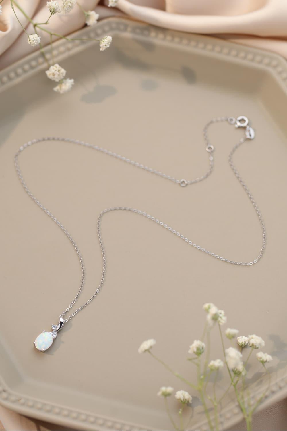 Enchanting 925 Sterling Silver Chain Opal Pendant Necklace - MXSTUDIO.COM