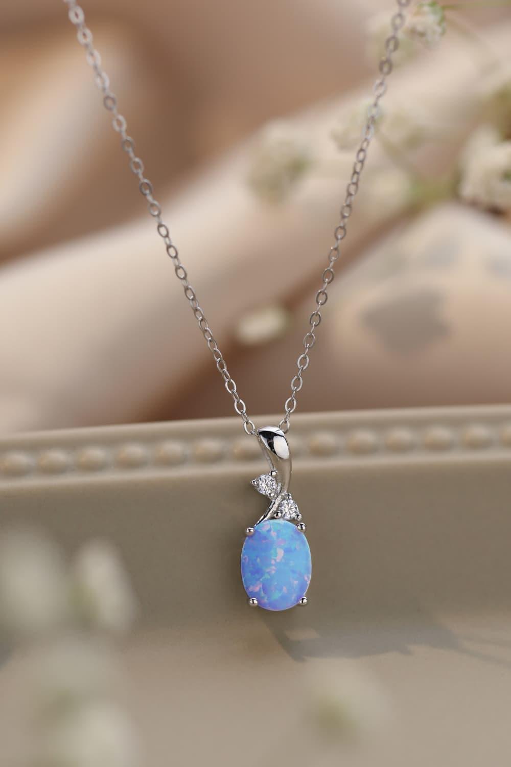 Enchanting 925 Sterling Silver Chain Opal Pendant Necklace - MXSTUDIO.COM