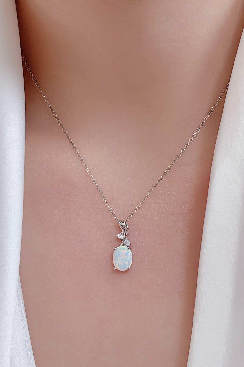 Enchanting 925 Sterling Silver Chain Opal Pendant Necklace - MXSTUDIO.COM