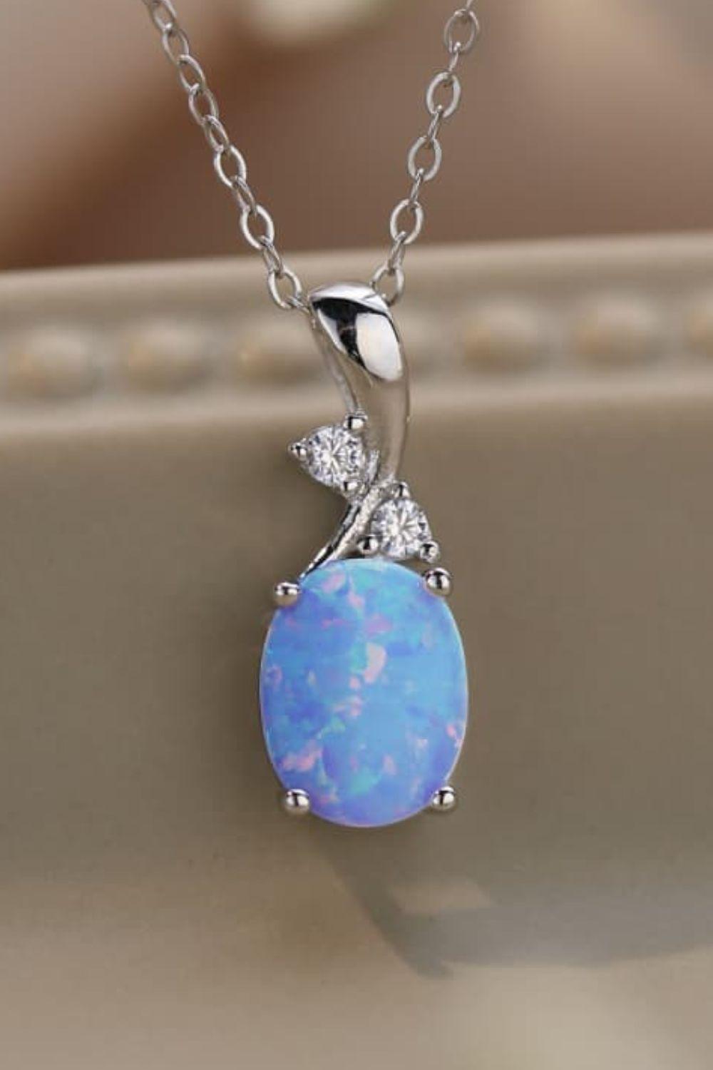 Enchanting 925 Sterling Silver Chain Opal Pendant Necklace - MXSTUDIO.COM