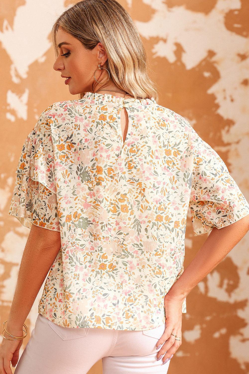 Enchanting Crew Neck Half Sleeve Floral Top - MXSTUDIO.COM