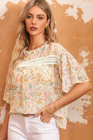 Enchanting Crew Neck Half Sleeve Floral Top - MXSTUDIO.COM