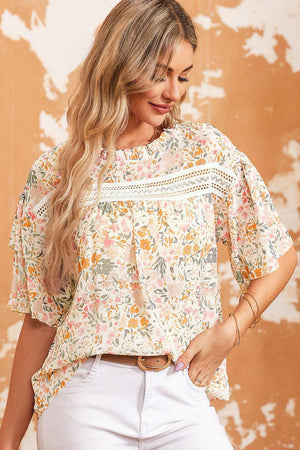 Enchanting Crew Neck Half Sleeve Floral Top - MXSTUDIO.COM