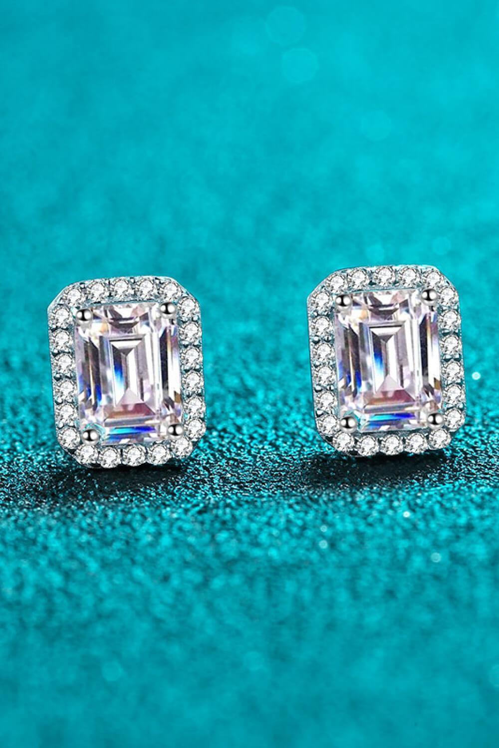 Encrusted Emerald Cut 2 Carat Moissanite Stud Earrings - MXSTUDIO.COM