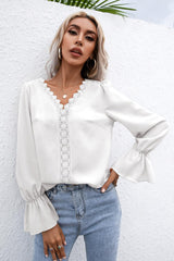 Endearing Lace Trim Flounce Long Sleeve Top - MXSTUDIO.COM