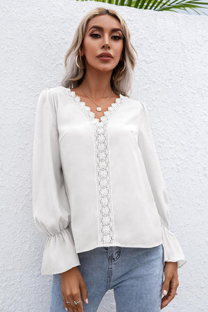 Endearing Lace Trim Flounce Long Sleeve Top - MXSTUDIO.COM