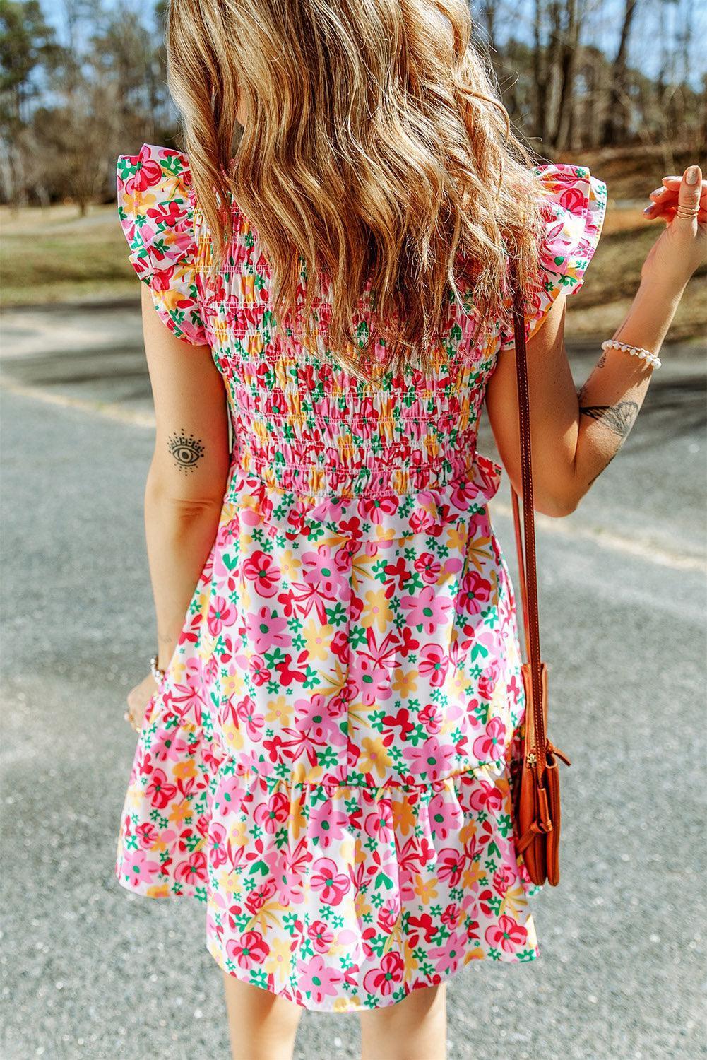 Endearing V Neck Tiered Floral Mini Dress - MXSTUDIO.COM