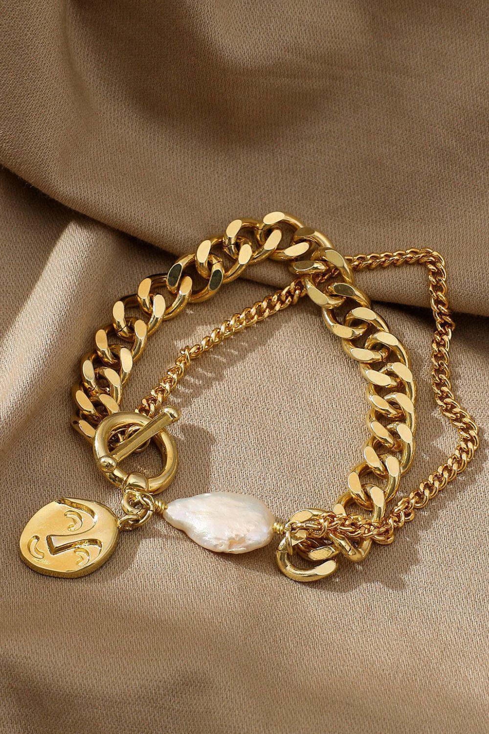 Endless Glamour Pearl Accent Gold Curb Chain Bracelet - MXSTUDIO.COM