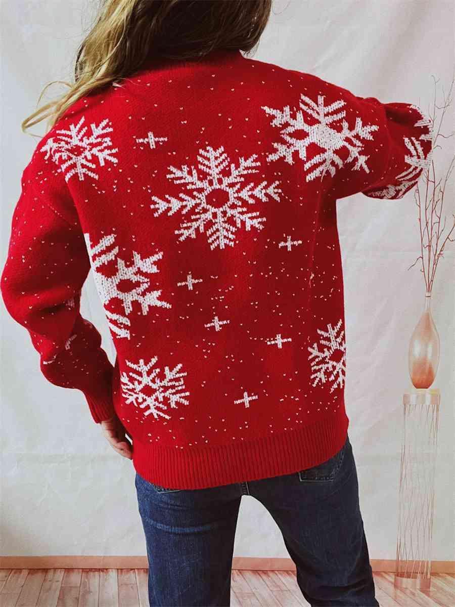 Endless Joy Dropped Shoulder Snowflake Sweater-MXSTUDIO.COM