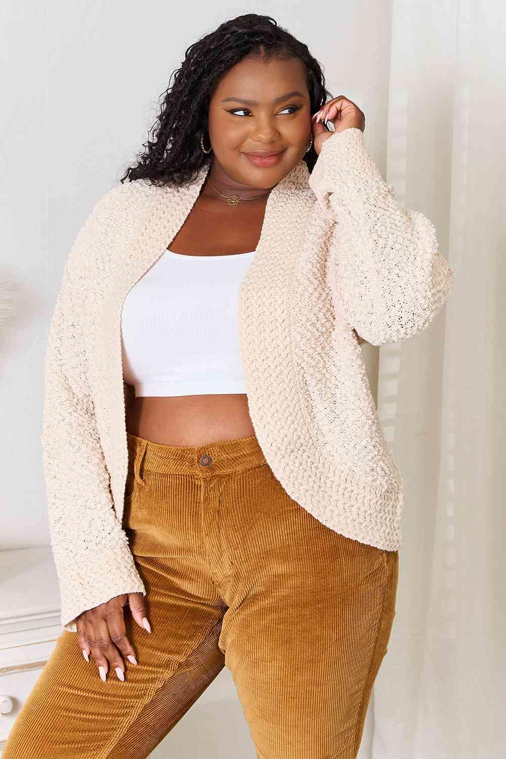 Enduring Coziness Cream Plus Size Open Front Cardigan - MXSTUDIO.COM