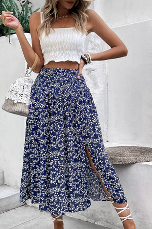 Energetic Midi Ditsy Floral Slit Skirt - MXSTUDIO.COM