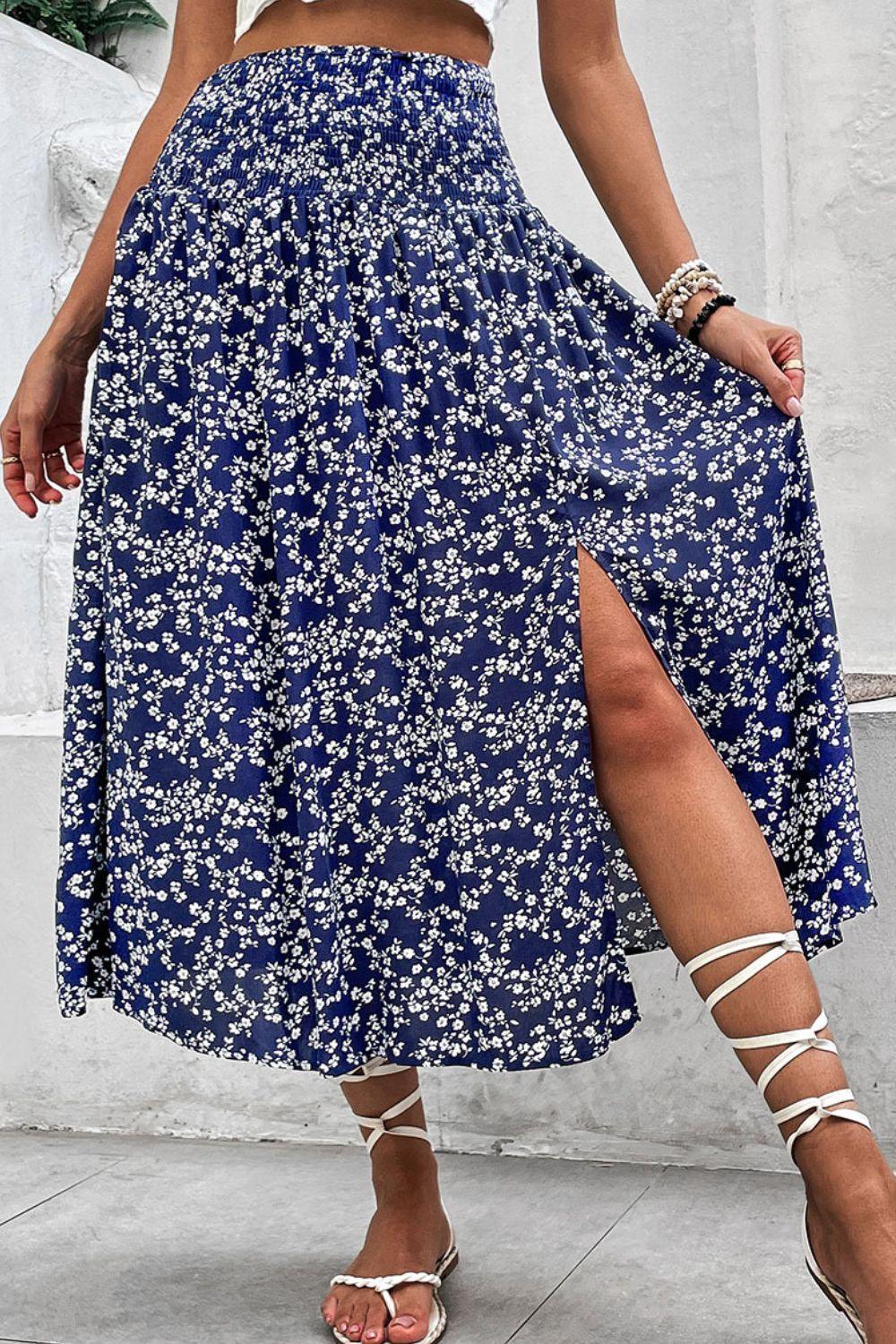 Energetic Midi Ditsy Floral Slit Skirt - MXSTUDIO.COM