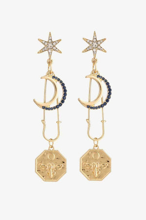 Engage In Vogue Rhinestone Moon And Star Earrings - MXSTUDIO.COM