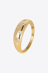 Engraved Inlaid Zircon 18k Gold Plated Star Ring - MXSTUDIO.COM