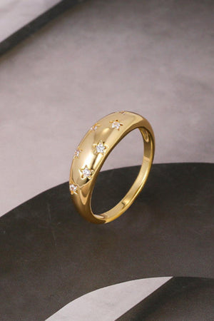 Engraved Inlaid Zircon 18k Gold Plated Star Ring - MXSTUDIO.COM