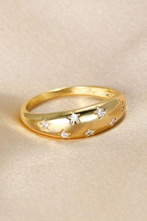 Engraved Inlaid Zircon 18k Gold Plated Star Ring - MXSTUDIO.COM