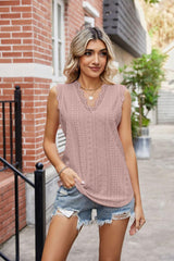 Enjoy Life V-Neck Eyelet Lace Trim Tank - MXSTUDIO.COM