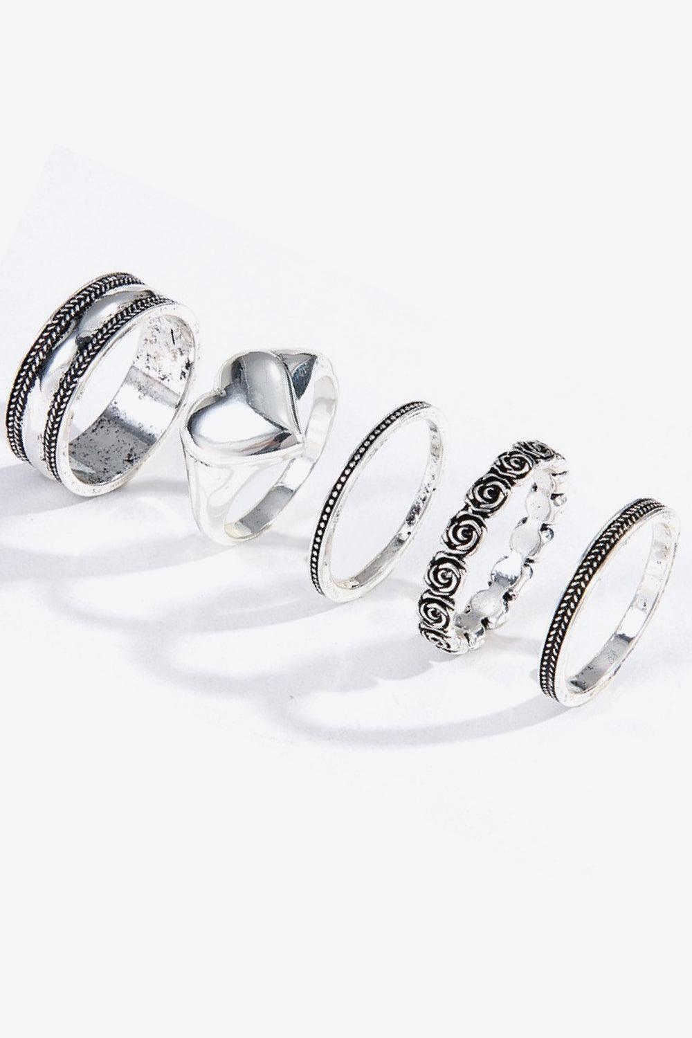 Enjoyable Beauty Silver Plated Zinc Alloy Five-Piece Ring Set - MXSTUDIO.COM