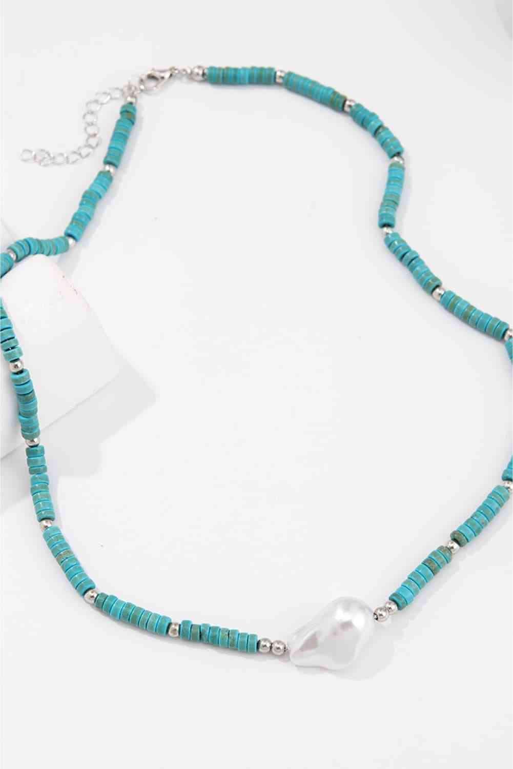 Enjoyable Ensemble Turquoise And Pearl Necklace-MXSTUDIO.COM