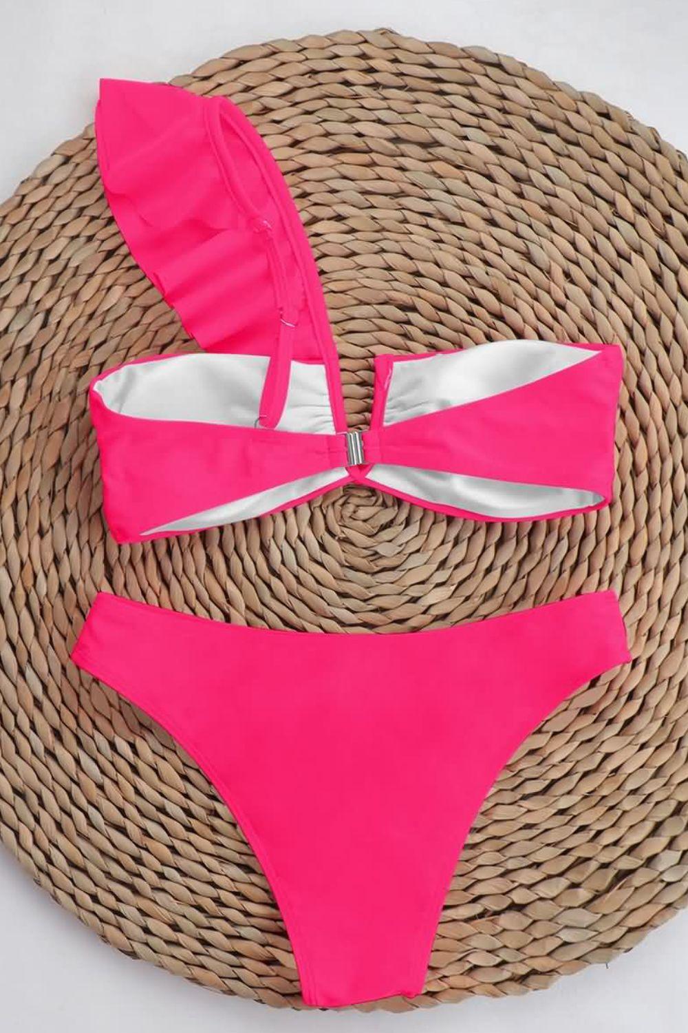Enjoyable Summer Ruffled One-Shoulder Bikini Set - MXSTUDIO.COM
