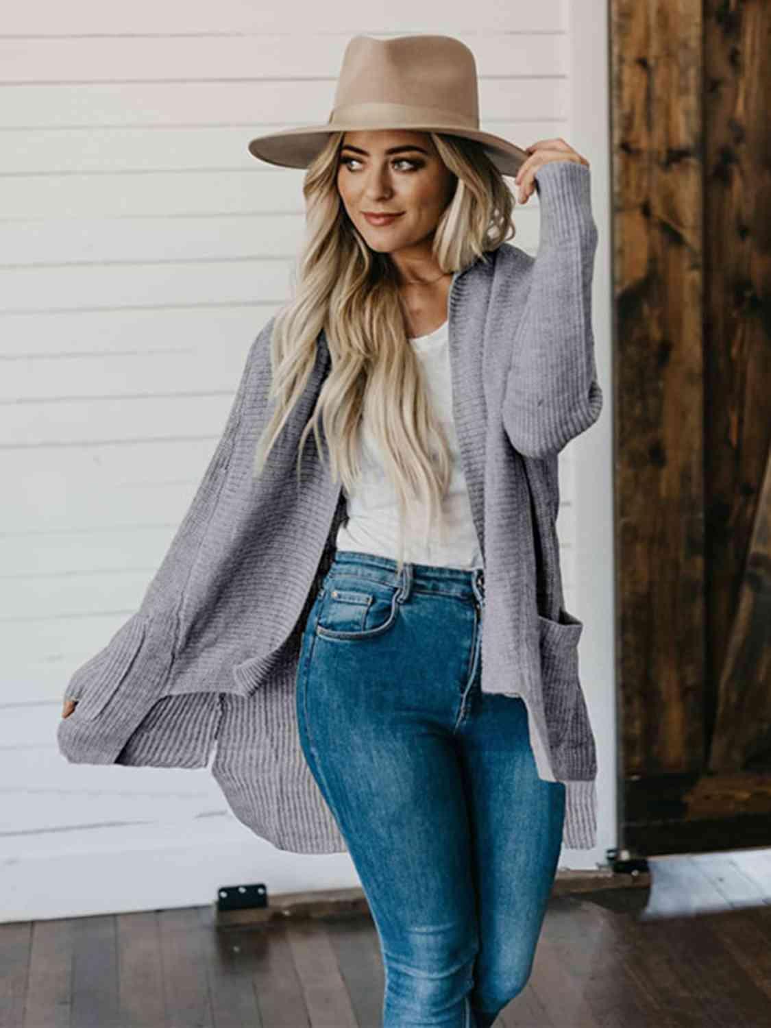 Enjoyable Warmth High-Low Open Front Cardigan - MXSTUDIO.COM