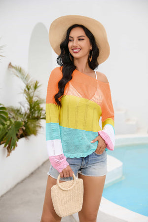 Enjoying The Peak Color Block Sheer Mesh Cover-Up - MXSTUDIO.COM