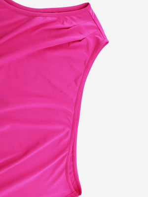 a woman's pink swimsuit with a white background