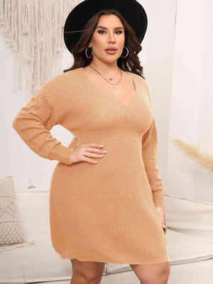 Enthusiastic Long Sleeve Plus Size Knit Dress - MXSTUDIO.COM