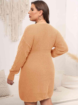 Enthusiastic Long Sleeve Plus Size Knit Dress - MXSTUDIO.COM