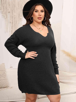 Enthusiastic Long Sleeve Plus Size Knit Dress - MXSTUDIO.COM