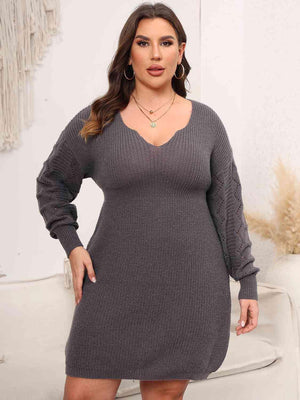 Enthusiastic Long Sleeve Plus Size Knit Dress - MXSTUDIO.COM