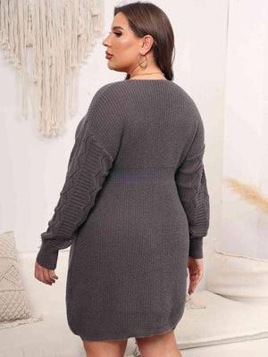 Enthusiastic Long Sleeve Plus Size Knit Dress - MXSTUDIO.COM