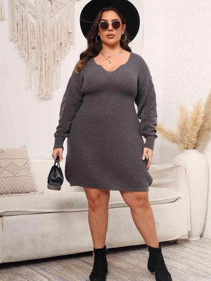 Enthusiastic Long Sleeve Plus Size Knit Dress - MXSTUDIO.COM