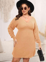 Enthusiastic Long Sleeve Plus Size Knit Dress - MXSTUDIO.COM