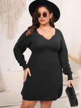 Enthusiastic Long Sleeve Plus Size Knit Dress - MXSTUDIO.COM