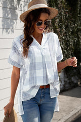 Enthusiastic Short Sleeve Notch Neck Blouse - MXSTUDIO.COM