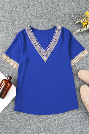 Enthusiastic Short Sleeve V Neck Blouse - MXSTUDIO.COM