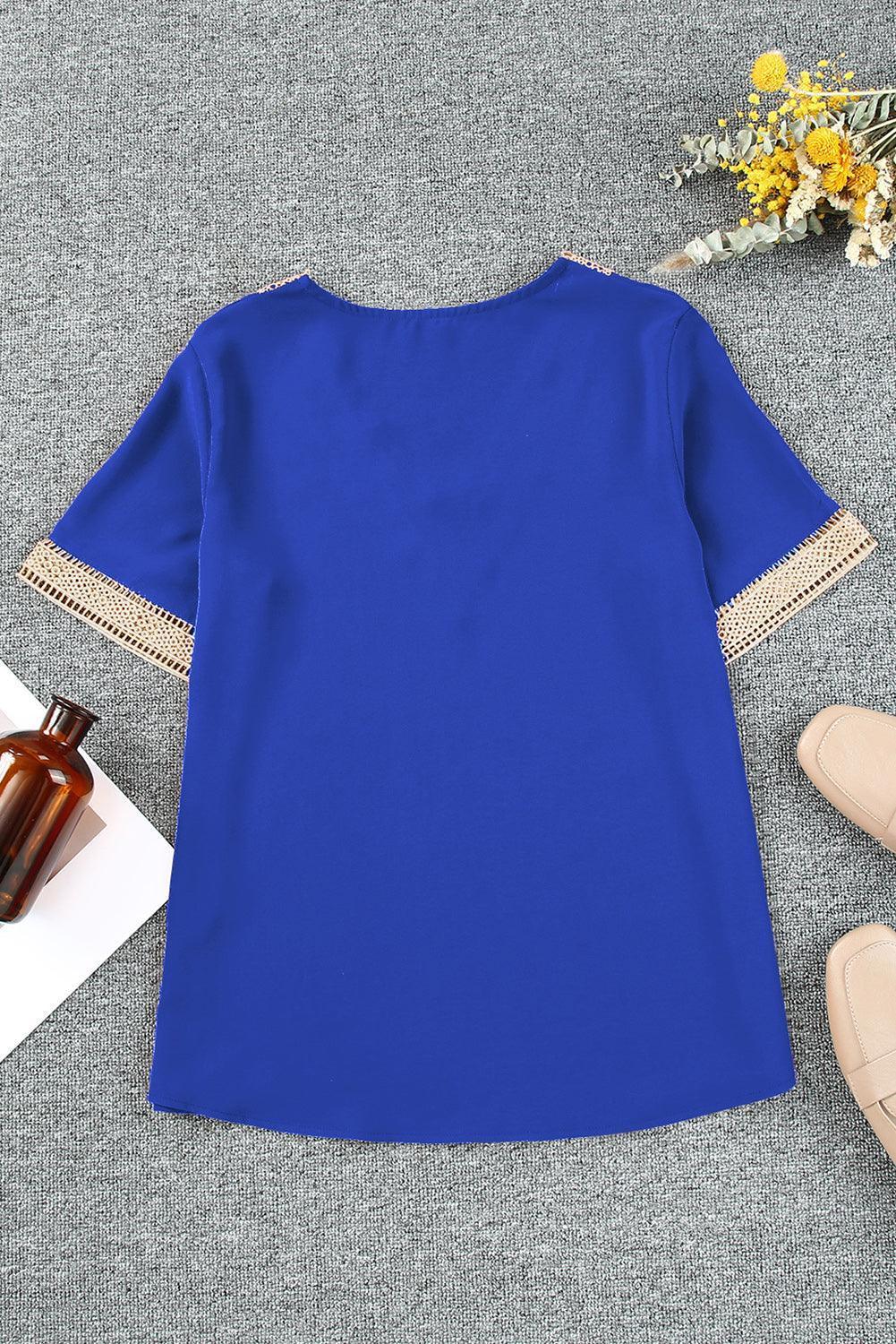 Enthusiastic Short Sleeve V Neck Blouse - MXSTUDIO.COM