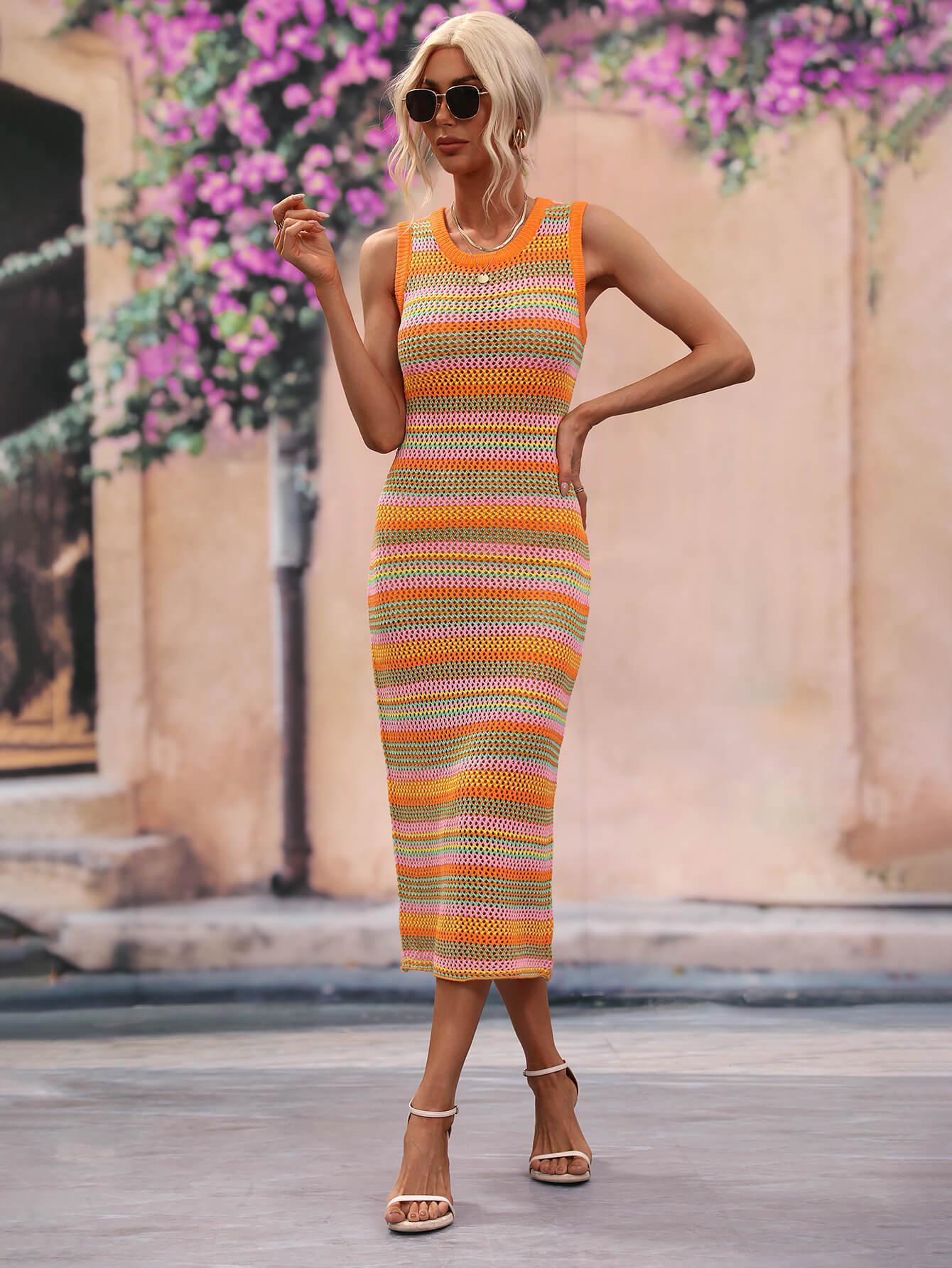 Enthusiastic Striped Cover Up Dress - MXSTUDIO.COM