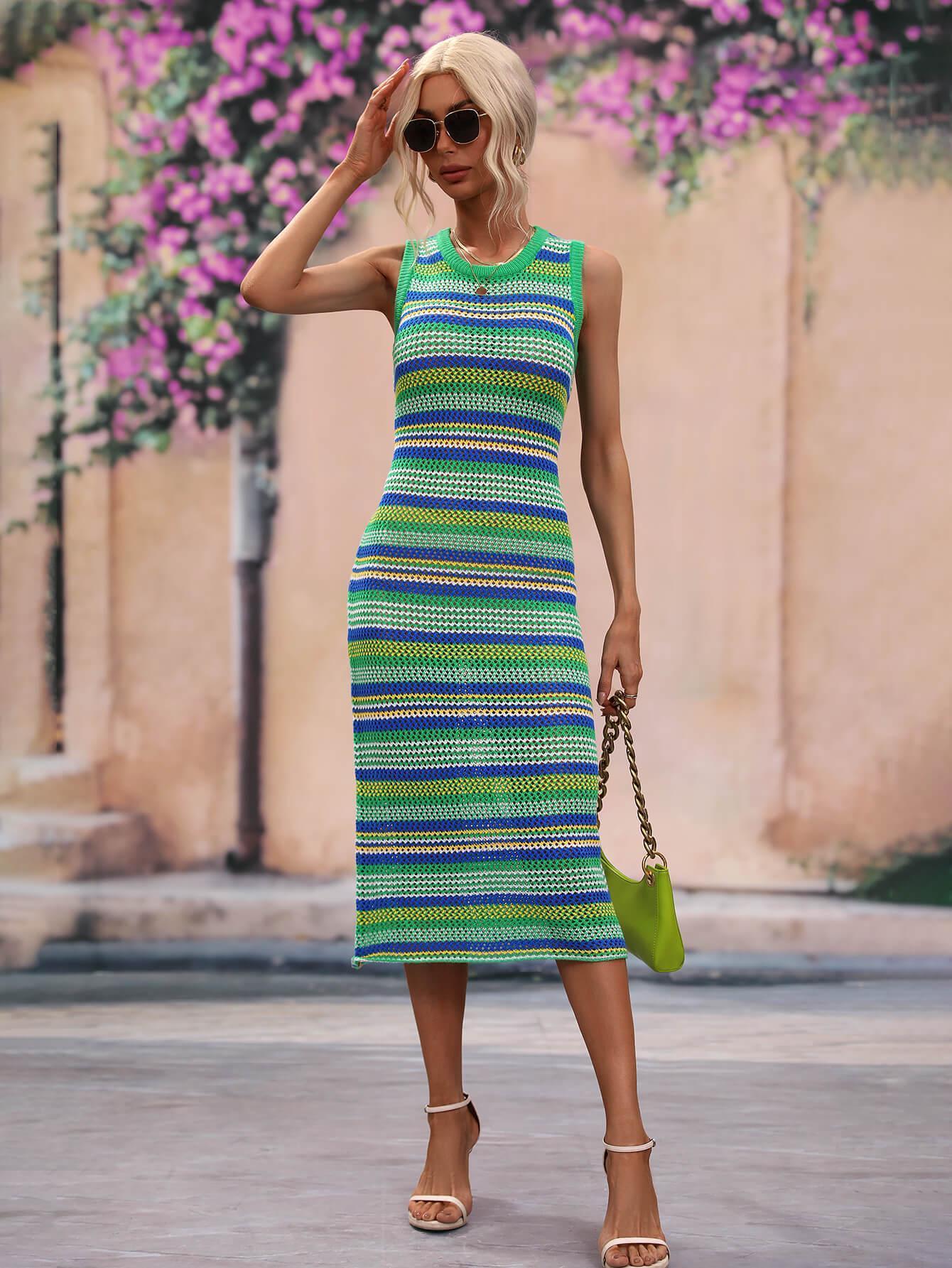 Enthusiastic Striped Cover Up Dress - MXSTUDIO.COM