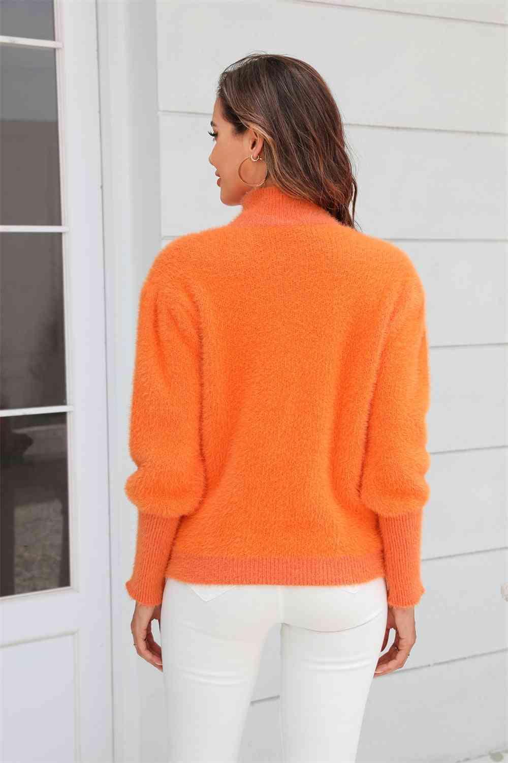 Enthusiastic Winter Turtle Neck Fuzzy Sweater - MXSTUDIO.COM
