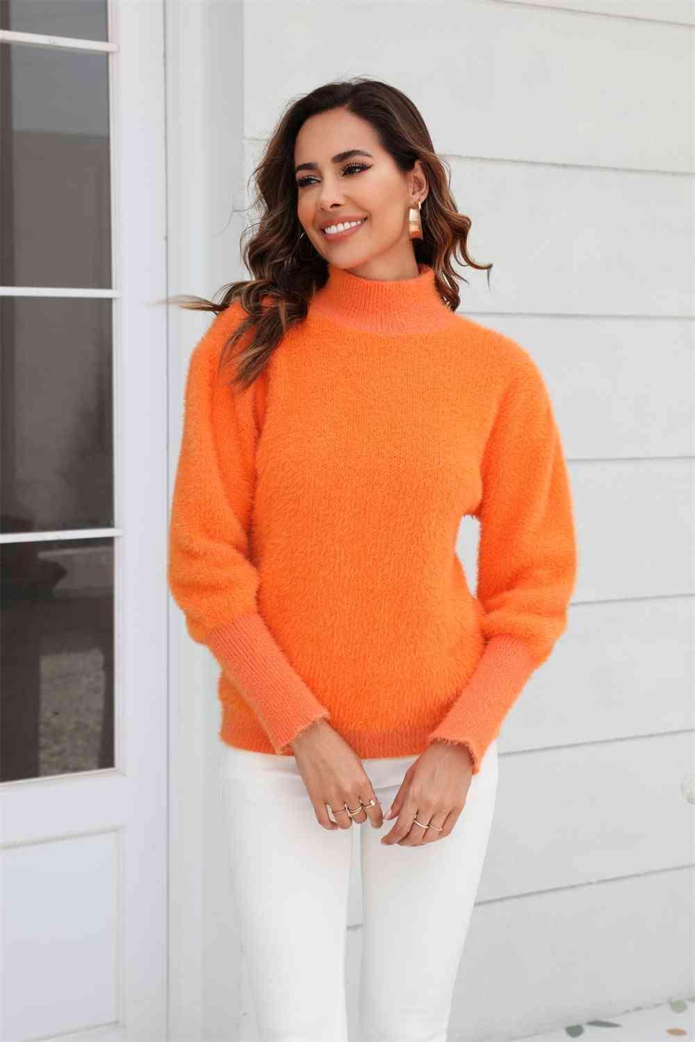 Enthusiastic Winter Turtle Neck Fuzzy Sweater - MXSTUDIO.COM